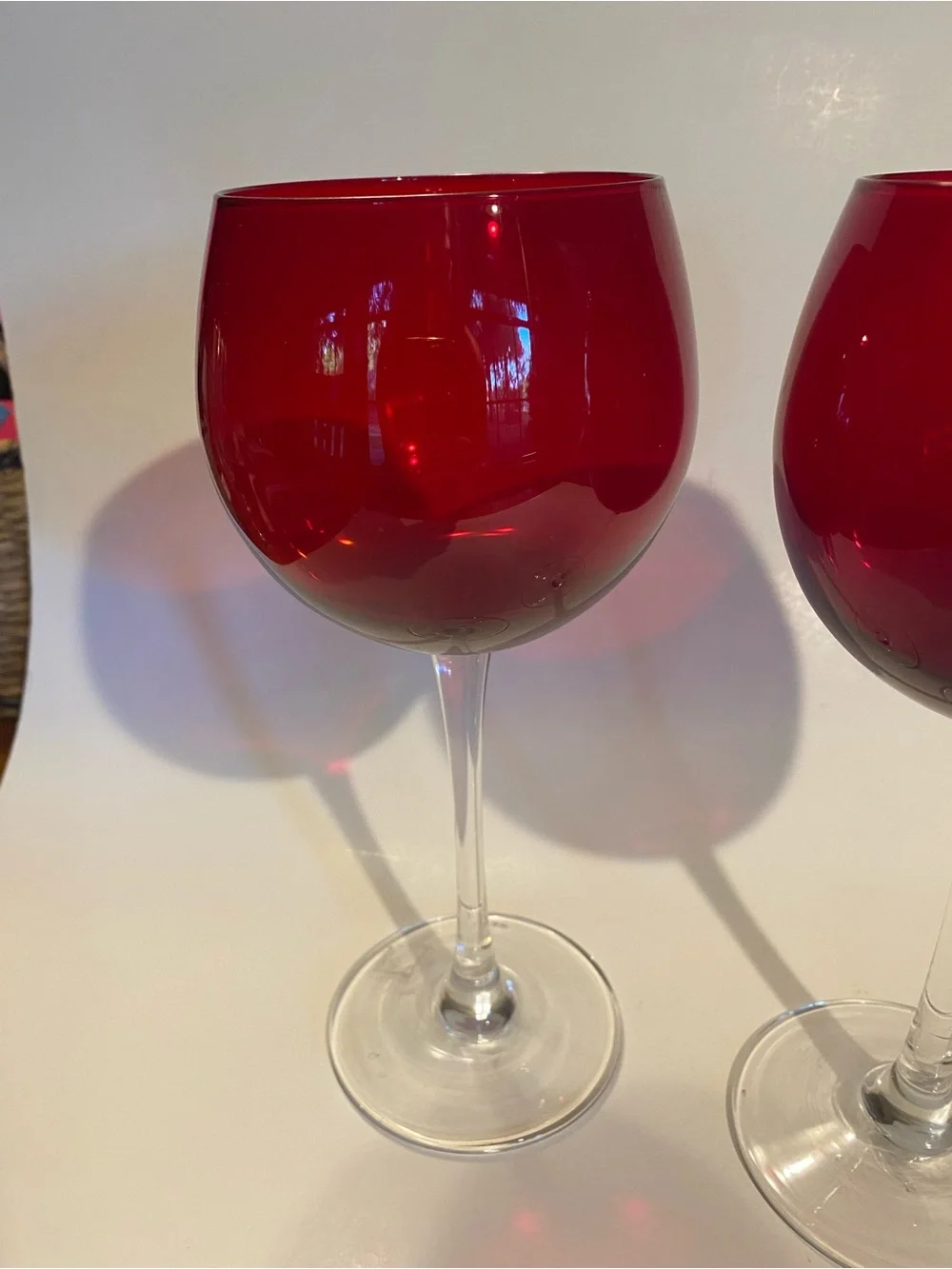 Circleware Ruby Red Wine Glasses Set of 2 Balloon Bowl 8” Tall Holiday Goblets